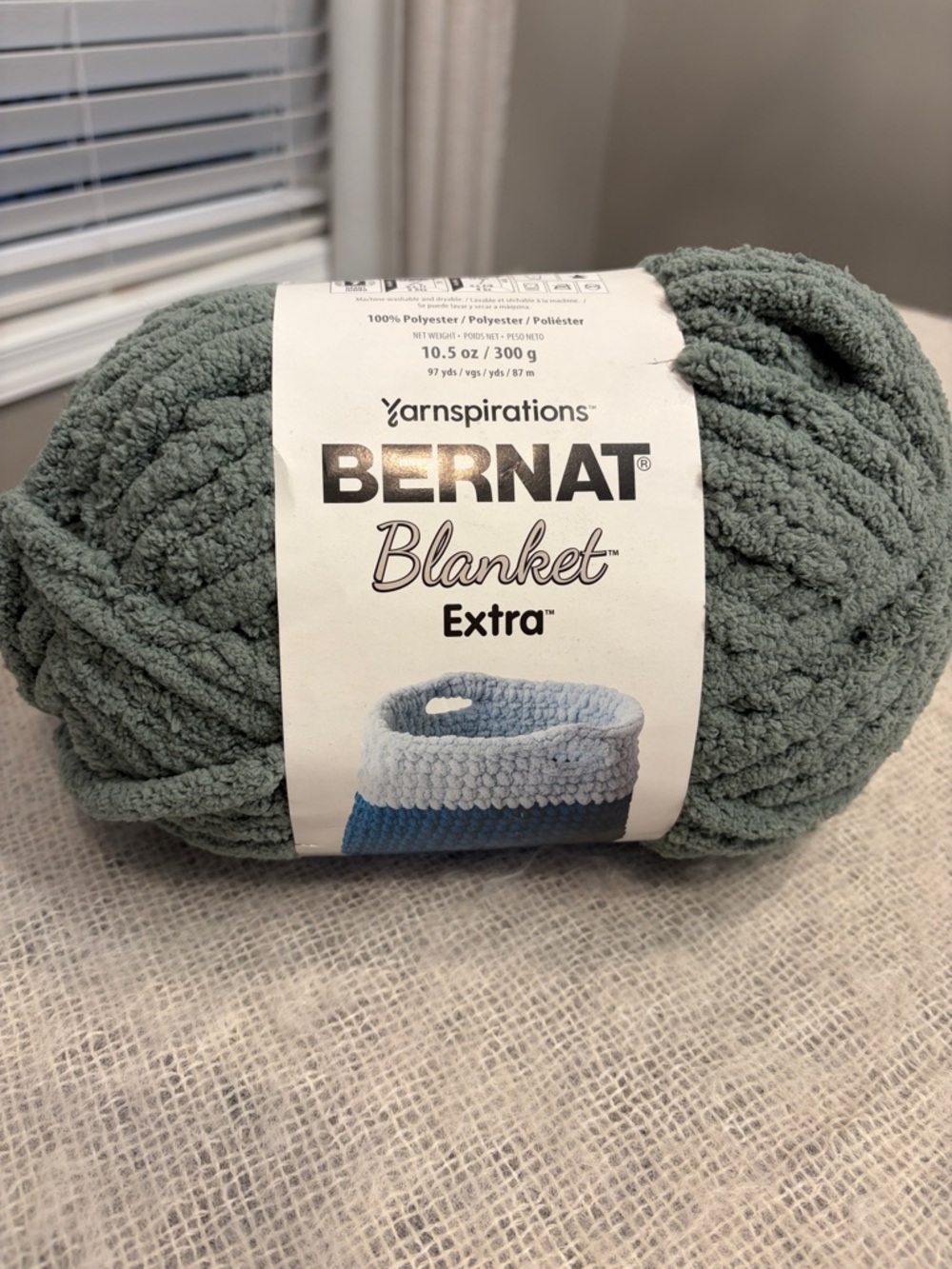 Bernat NEW Extra Thick Blanket Yarn - color is Smoky Green